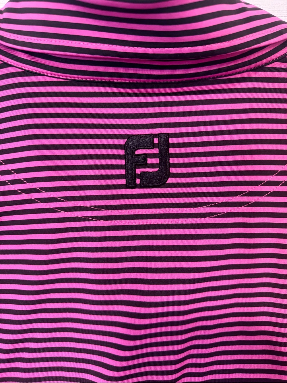 FootJoy FJ Men’s Medium Pink Black Striped Performance Golf Polo Stretch Shirt - Picture 8 of 12